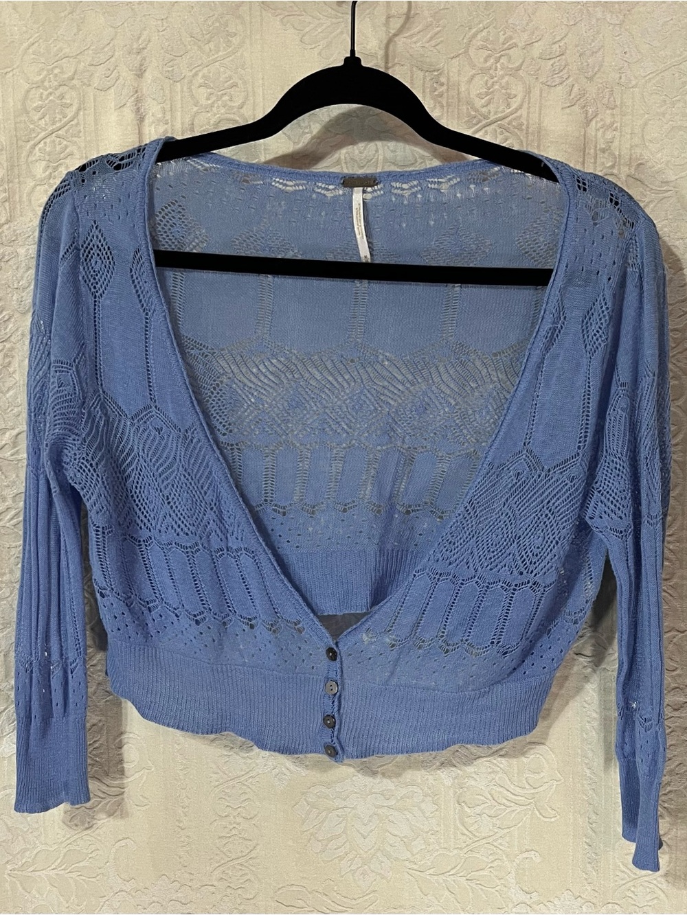 Free People Baby Blue Openwork Knit Top